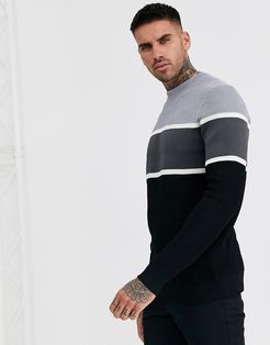 sweater in gray color block-Grey