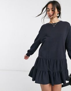 tiered smock sweat dress in navy