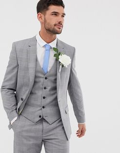 wedding slim suit jacket in gray check-Grey