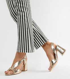 Wide Fit block heeled sandals in gold