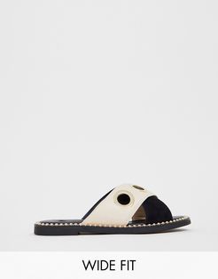 Wide Fit flat sandals with circle detail in black