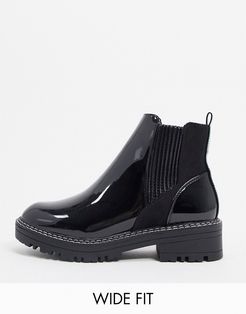 Wide Fit patent chunky chelsea boot in black