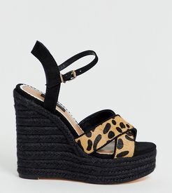 Wide Fit wedge sandals with stud detail in leopard print-Multi