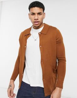 boxy cardigan with patch pocket-Brown