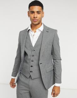 checked skinny fit suit jacket in gray