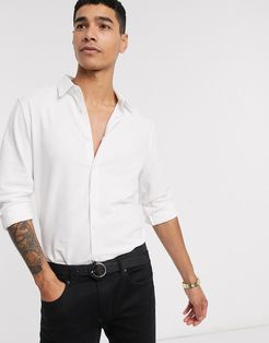 jersey pique button down slim fit shirt-White