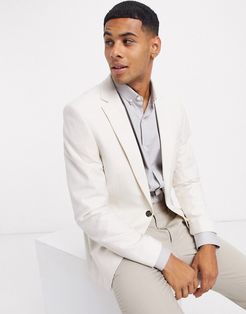 linen slim fit suit jacket-White