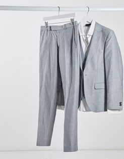 linen slim fit suit pants-Silver
