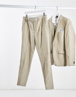 linen slim fit suit pants-White