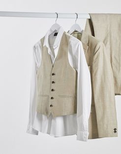 linen slim fit suit suit vest-White