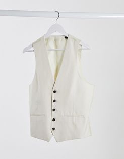 linen slim fit suit suit vest-White