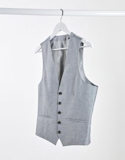 linen slim fit suit suit vest-Silver