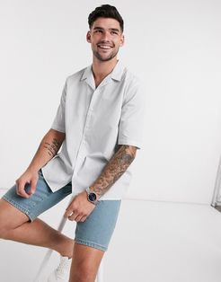 oversized short sleeve revere collar shirt-Grey