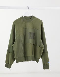 fleece patchwork sweatshirt in khaki-Green