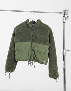 zip up fleece jacket in khaki-Green
