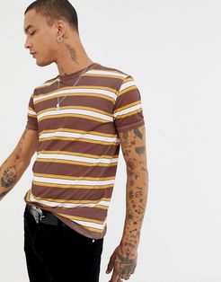 ringer t-shirt in retro stripe-Brown