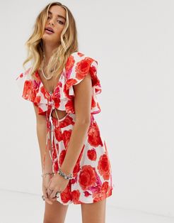 romper with ruffle detail in floral