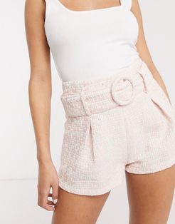 boucle pleat detail shorts in pink fleck