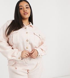 boucle gold button trucker jacket in pink fleck
