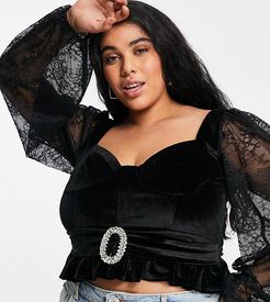 lace and velvet top in black