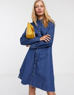 Abigail long sleeve denim shirt dress-Blue