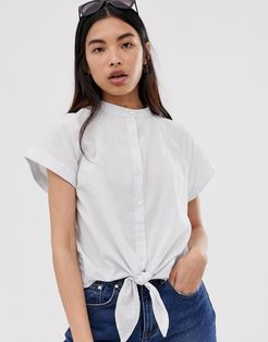 Femme boxy chambray tie front shirt-Multi