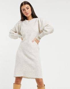 Femme knitted dress with exaggerated sleeved in cream-Neutral