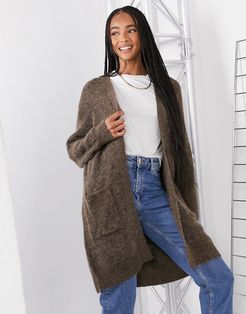 Femme long cardigan in brushed knit in brown