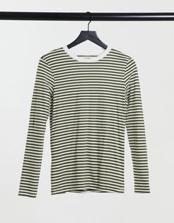 Femme perfect t-shirt with long sleeves in khaki stripe-Green