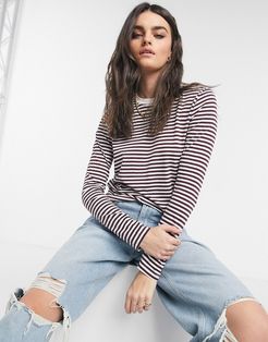 Femme perfect t-shirt with long sleeves in red stripe-Multi