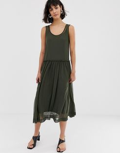 Femme Printed Mesh Midi Dress-Green
