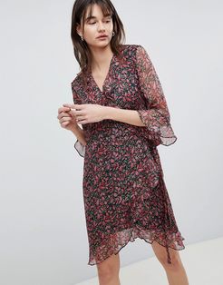 Femme Printed Wrap Dress With Ruffles-Multi