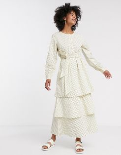 Femme tiered maxi dress in polka dot-Multi