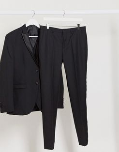 black wool slim fit tuxedo suit pants