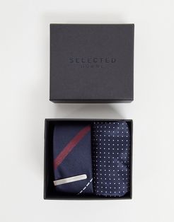 boxed tie and pocket square in navy