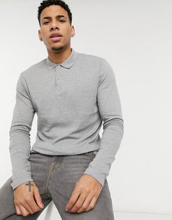 jersey long sleeve polo in gray-Grey