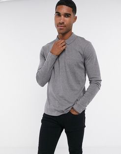 jersey polo with long sleeves in gray-Grey