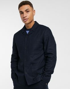 linen mix worker suit jacket in navy