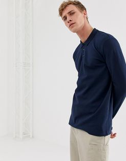 long sleeve polo shirt in organic cotton-Navy