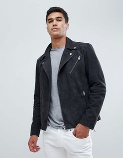 Nubuck Leather Biker Jacket-Grey