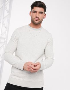 organic cotton crew neck marl sweat in light gray-Grey