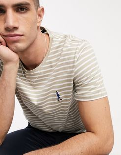 organic cotton embroidered logo striped t-shirt in white