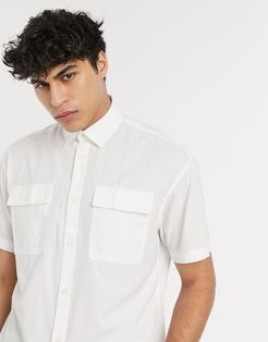 organic cotton oversized short sleeve utility shirt in white