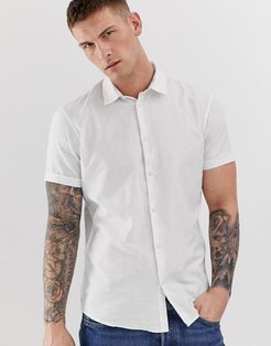 slim fit short sleeve linen mix shirt in white