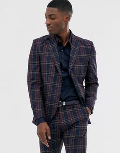 slim suit jacket in navy red check