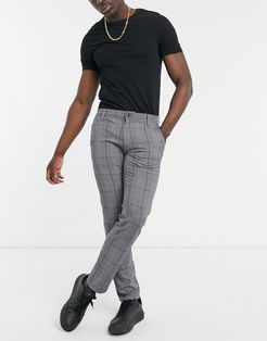 stretch jersey smart pants in slim fit gray check-Grey