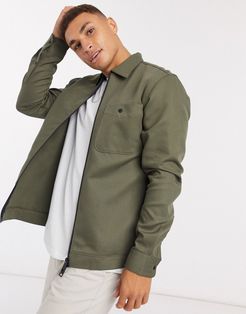 zip through overshirt in khaki-Green