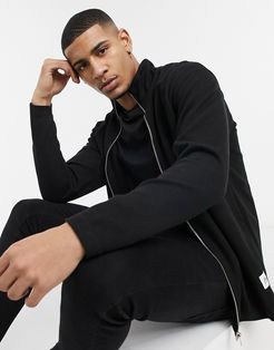 zip up sweatshirt with high neck in black