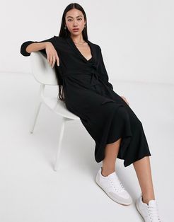 Marina 3/4 sleeve midi shirt dress in black