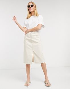 may denim a line midi skirt in cream-White